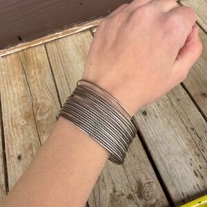 Multi-Strand Cuff Bracelet Silver Stacked Layered Rope Statement
